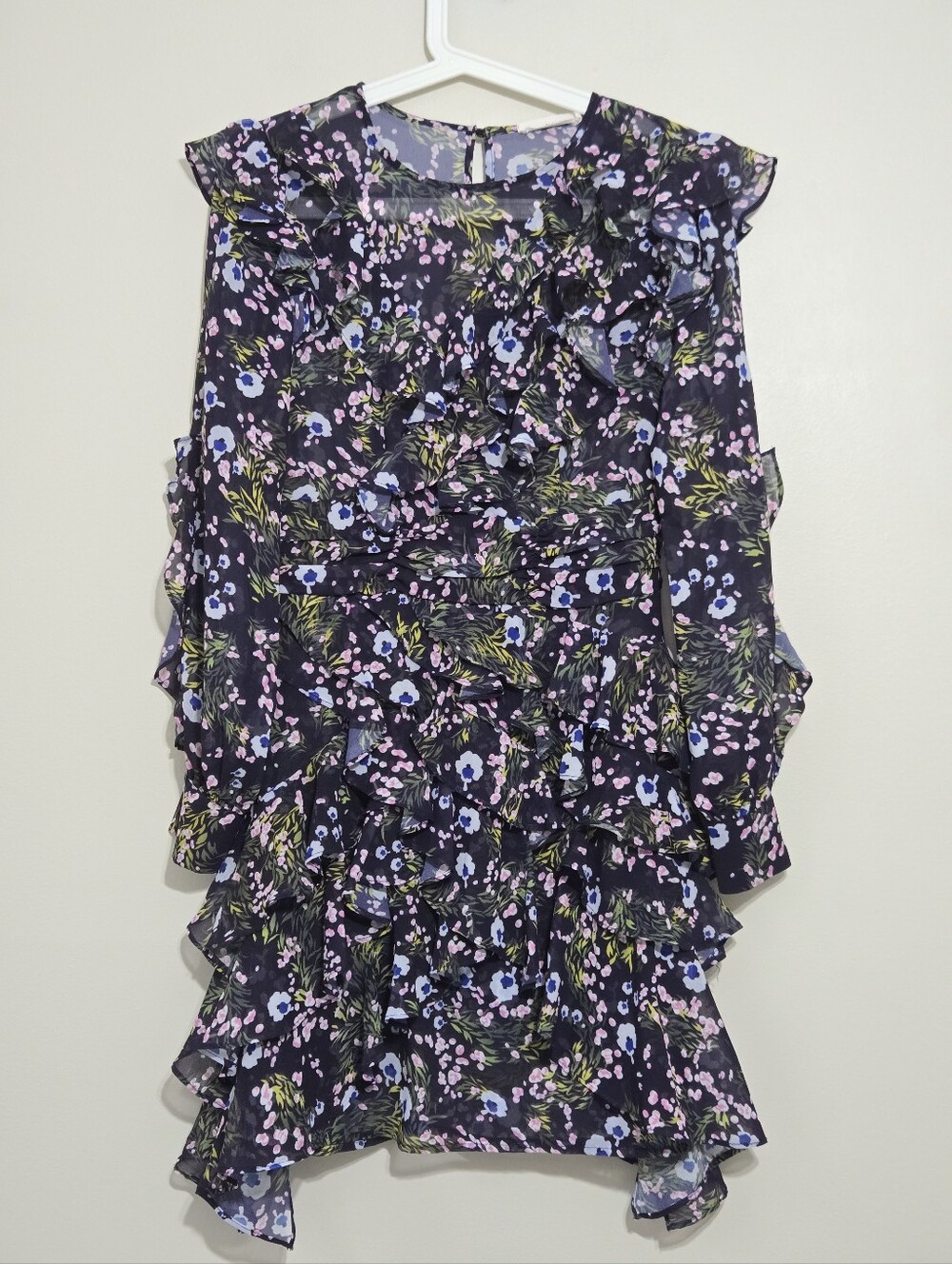 Isabel Marant Étoile Floral Ruffle Mini Dress Navy Pink Blue Floral Size EU 36